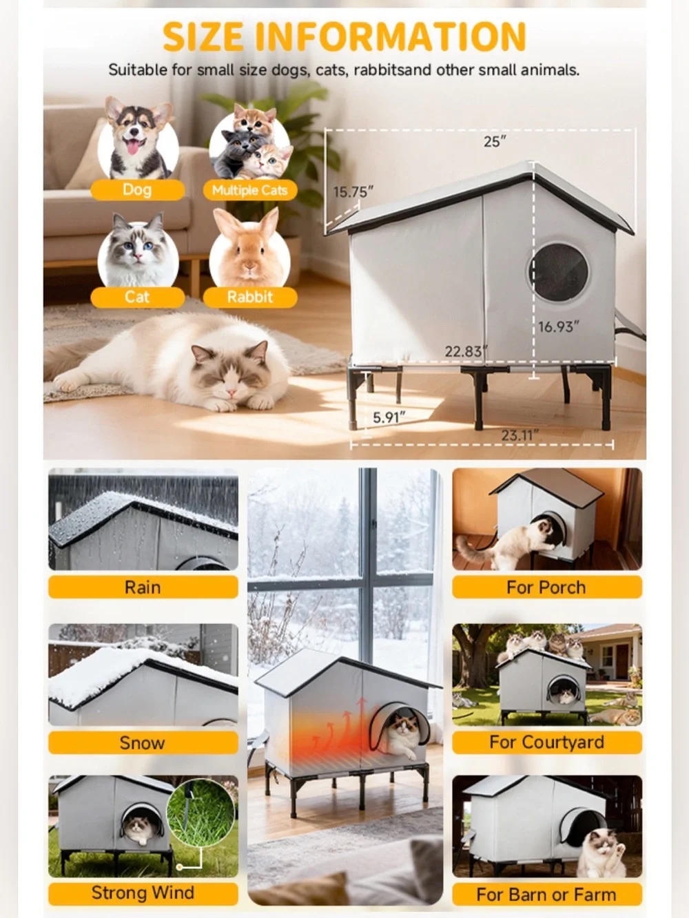 New Heated indoor Outdoor Cat House with heater / waterproof/ pets/ animals